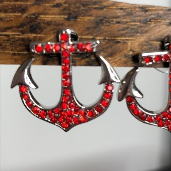 Red Anchor Rhinestone Earrings - Picture 5 of 5